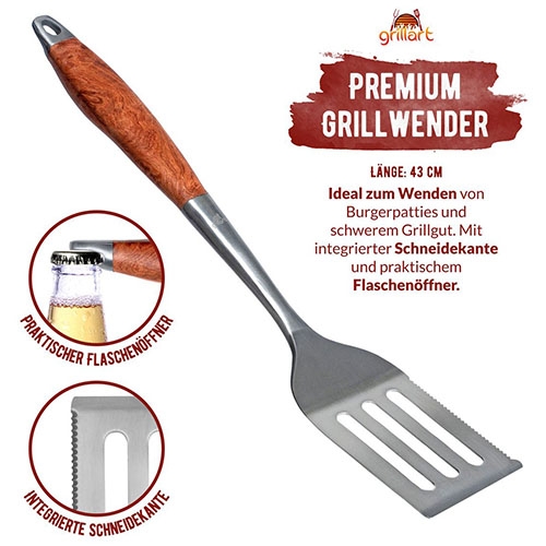 premium grillbestekset, 3-delig RVS, hout - Grillart®