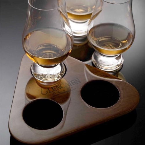 Tastingset op Luxe houten display - 3 Glencairn glazen