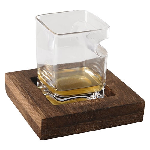 Whisky glas met sigaren houder - Houten onderzetter