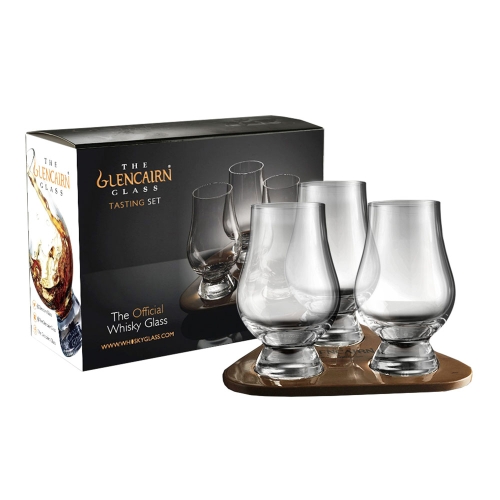 Tastingset op Luxe houten display - 3 Glencairn glazen